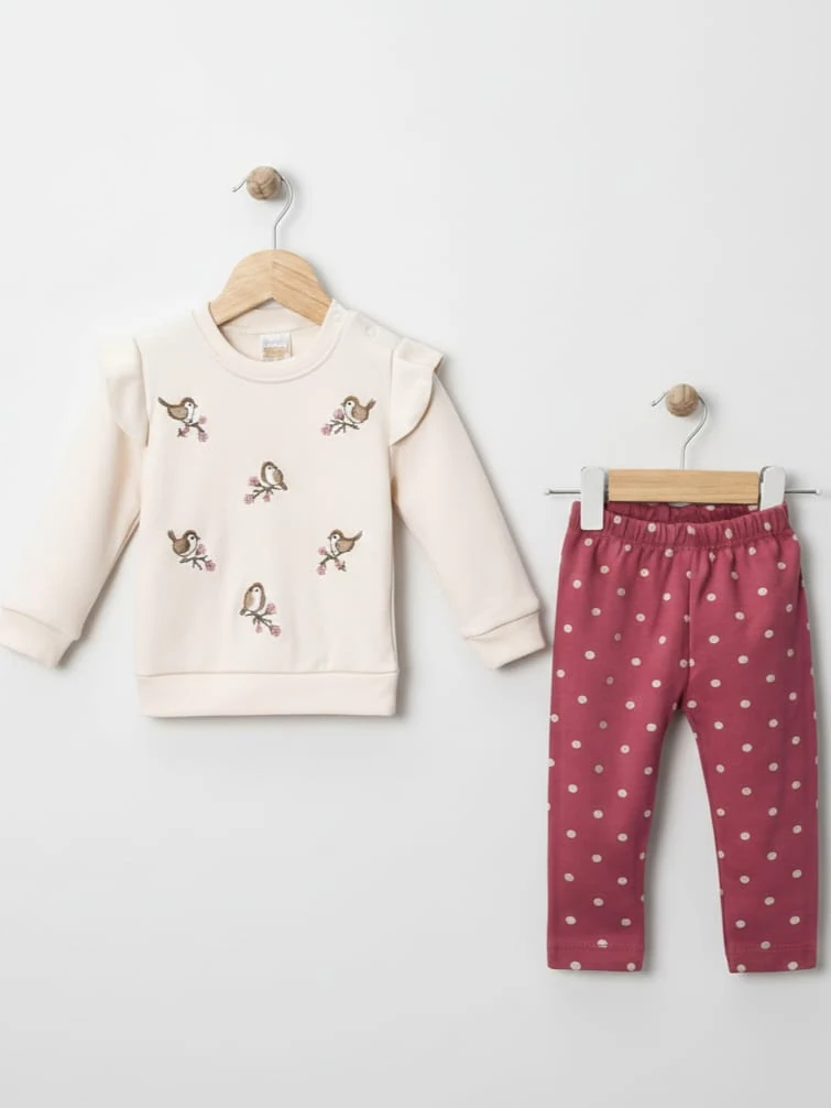 1950 KUŞ NAKIŞLI OMUZ DETAY TAKIM - Pembe