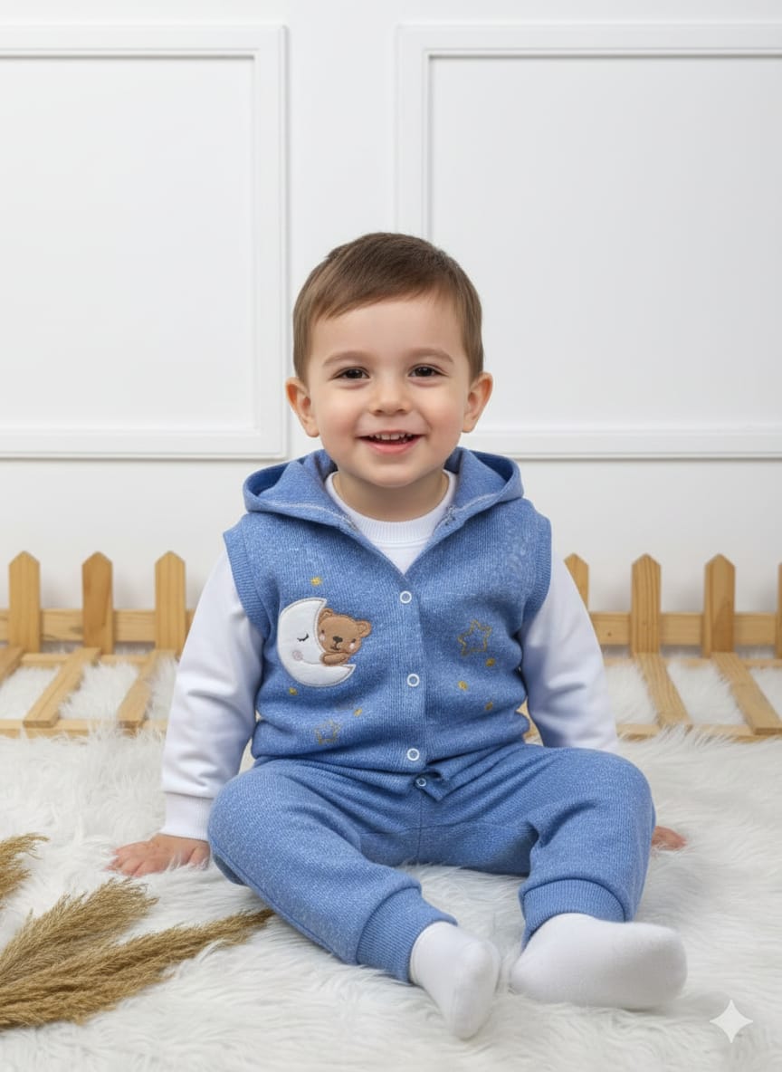 1943 RİBANA KAŞKORSE NAKIŞLI KAPŞONLU YELEKLİ TAKIM  - Mavi