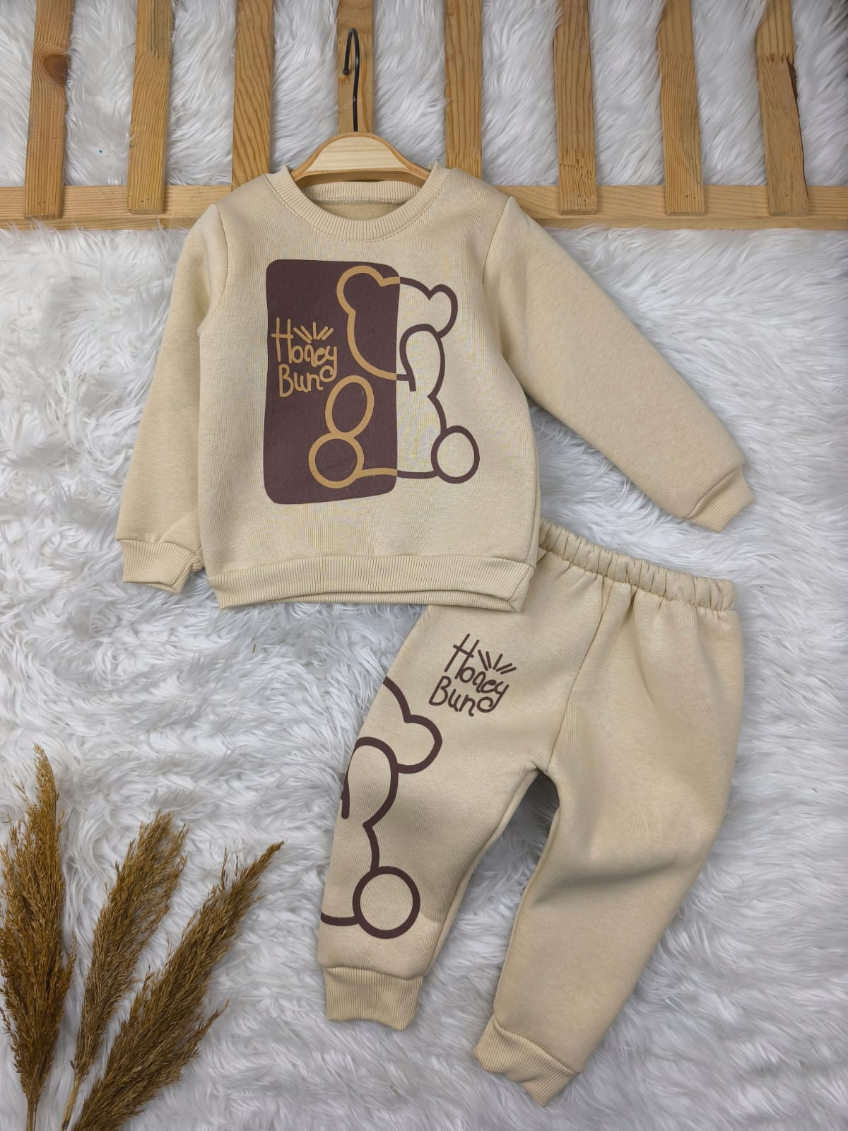 1925 HONEY BUN YAZILI 3 İP KIŞLIK TAKIM  - bej