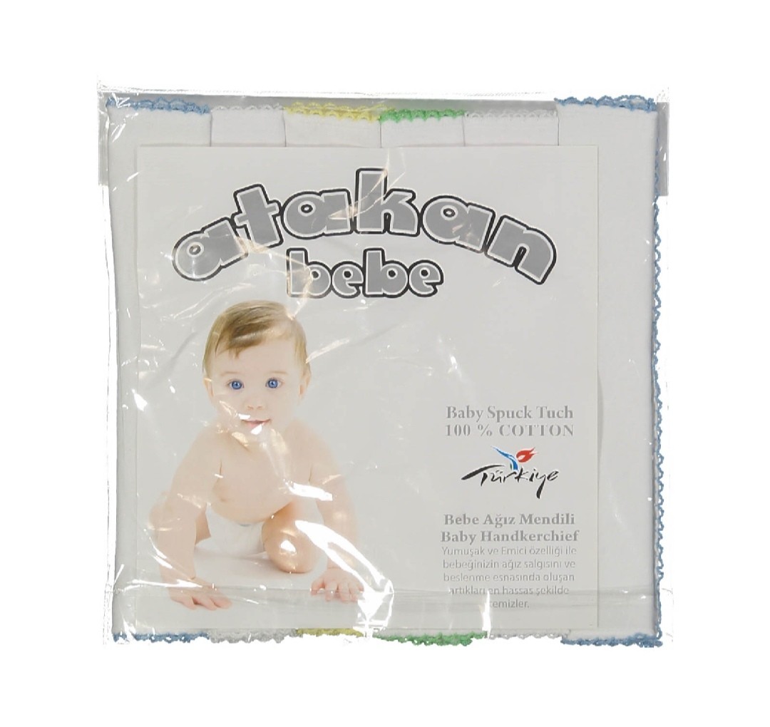Atakan Bebe 6 Adet Pamuklu  Oyalı  Ağız Mendili 25*25cm ebat