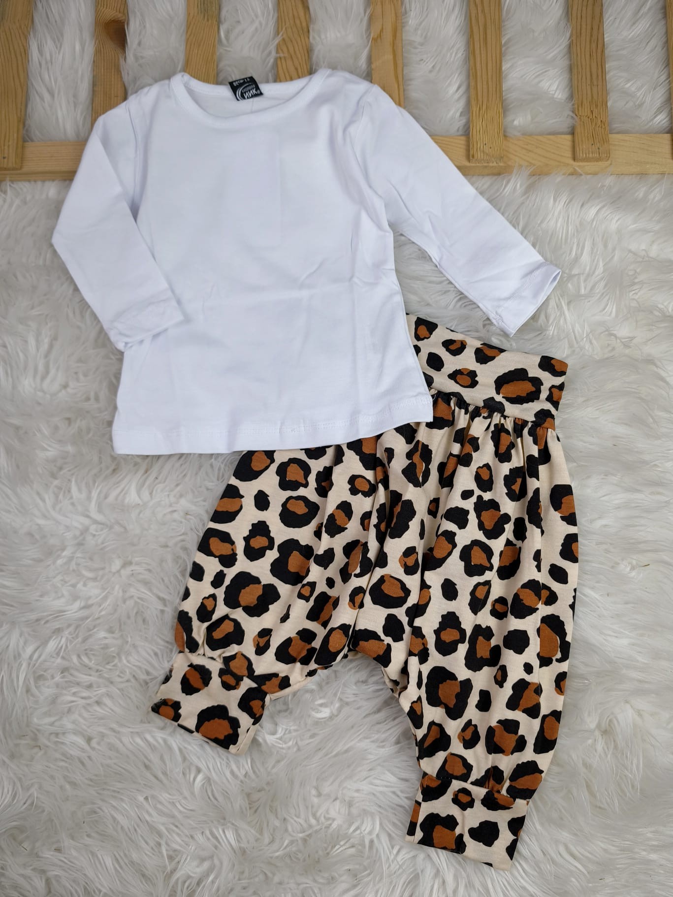 1028 LEOPAR ŞALVAR KOMBİN TAKIM - Beyaz