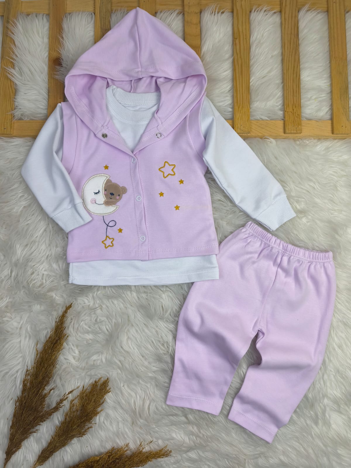 1891 KAPŞONLU YELEKLİ AY YILDIZ NAKIŞLI 3'LÜ TAKIM  - Lila