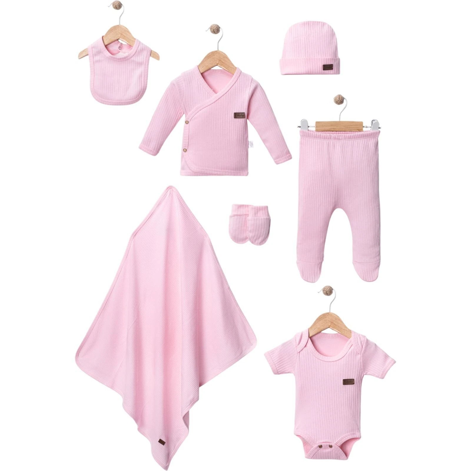 444782 RAPORLU DÜZ RENK 7'Lİ HASTANE ÇIKIŞI SETİ  - Pembe