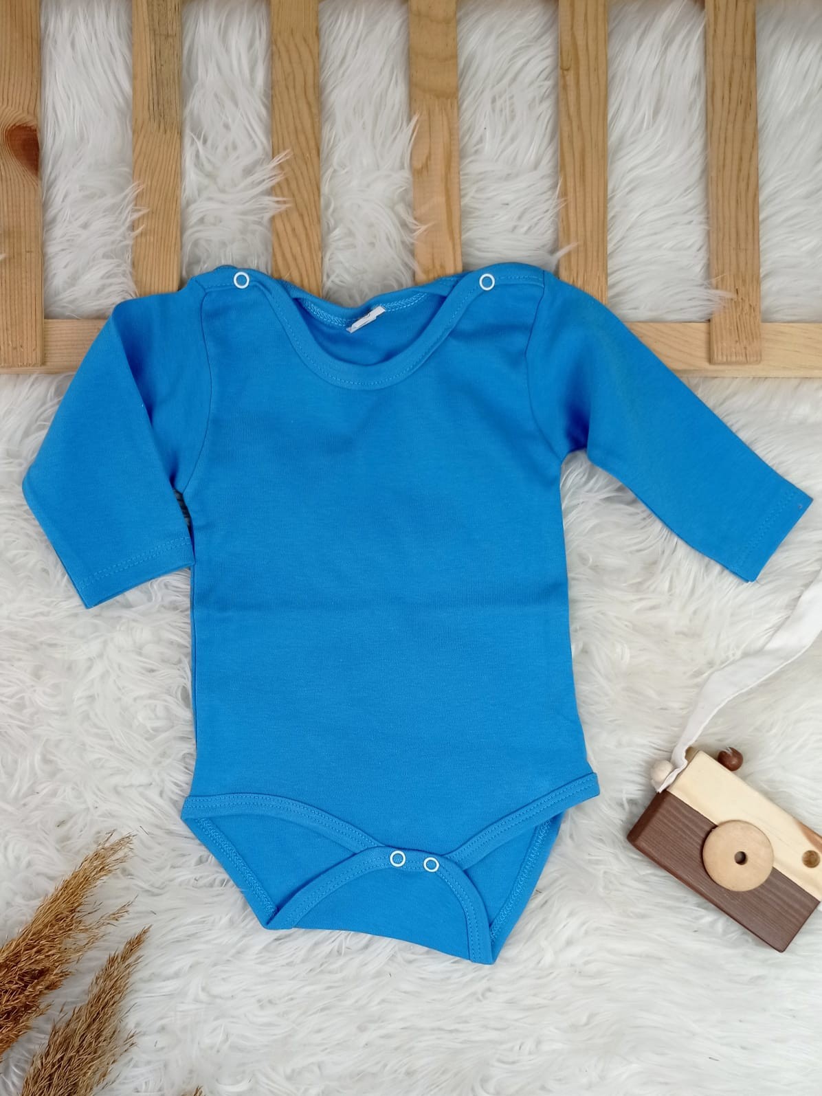 2563 UZUN KOL DÜZ RENK ÇITÇITLI BODY  - Saks mavi