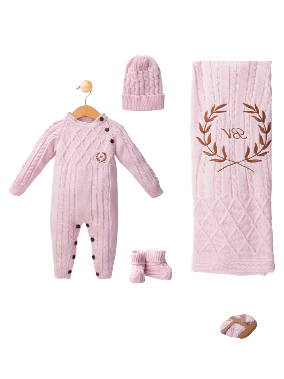 437717 KIZ BEBEK BV ÇELENK NAKIŞLI TRİKO TULUMLU SET  - Pembe