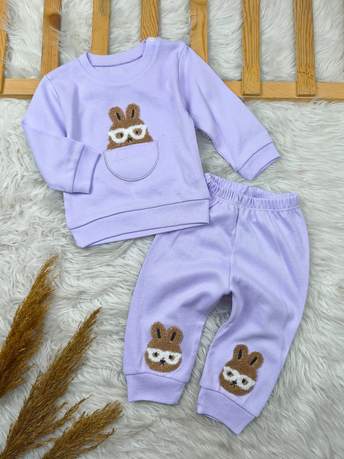 1944 GÖZLÜKLÜ TAVŞAN PUNCH NAKIŞLI TAKIM - Lila