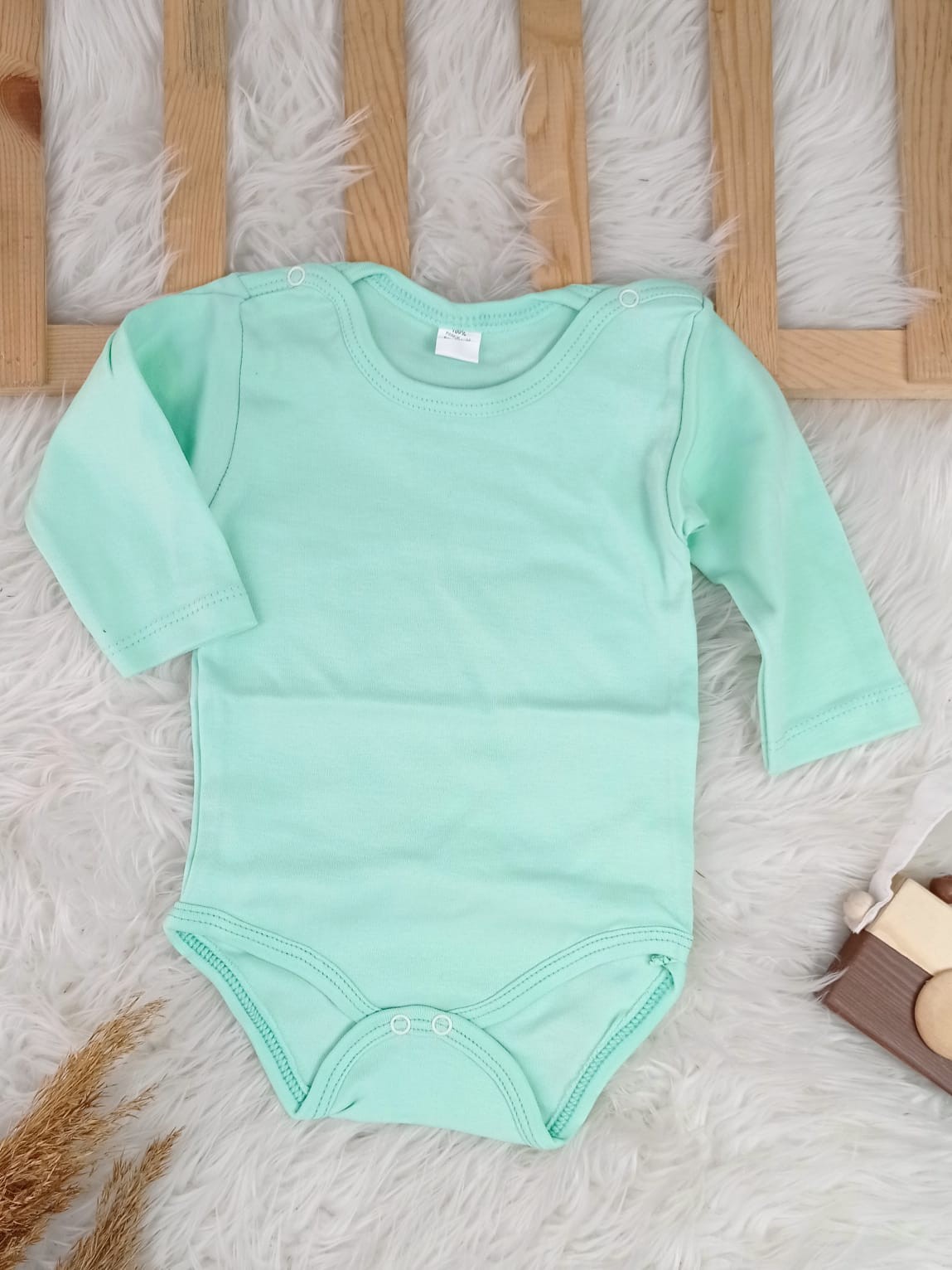 2563 UZUN KOL DÜZ RENK ÇITÇITLI BODY  - Mint Yeşil