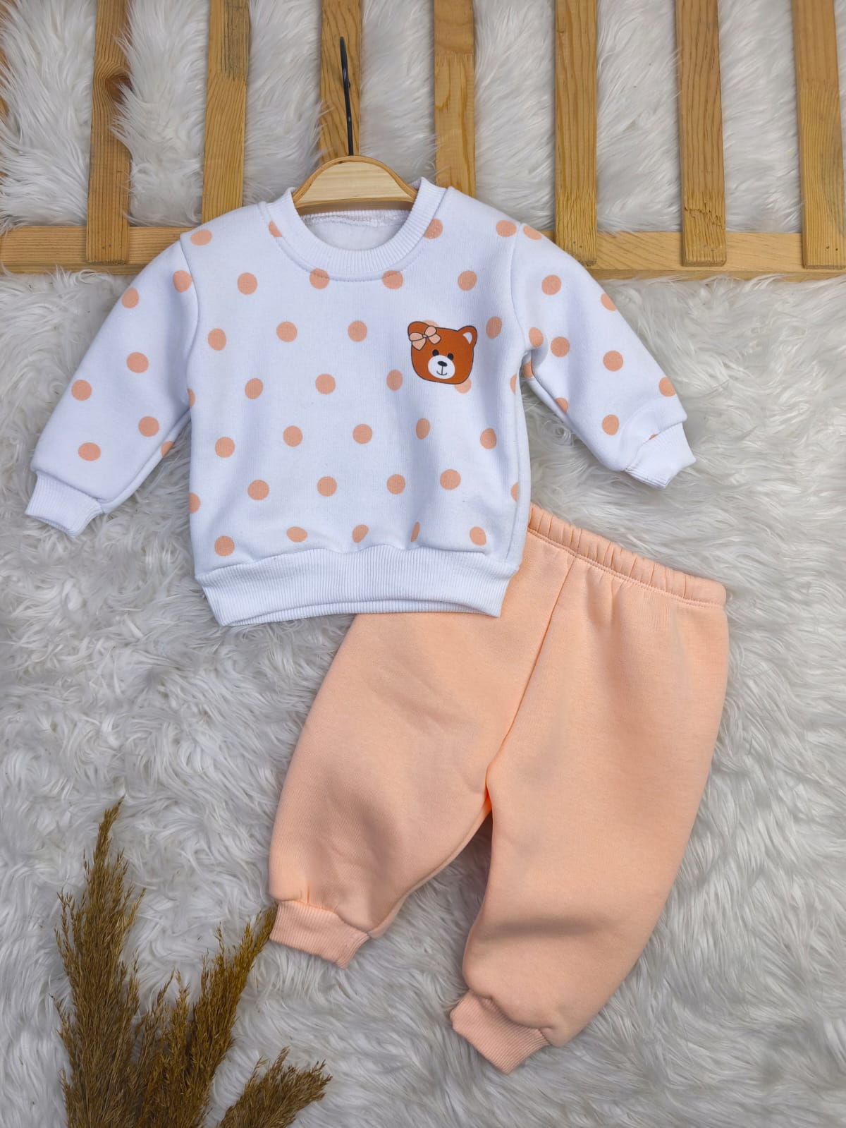 1917 PUANLI AYICIK 3 İP ŞARDONLU KIŞLIK TAKIM  - Somon