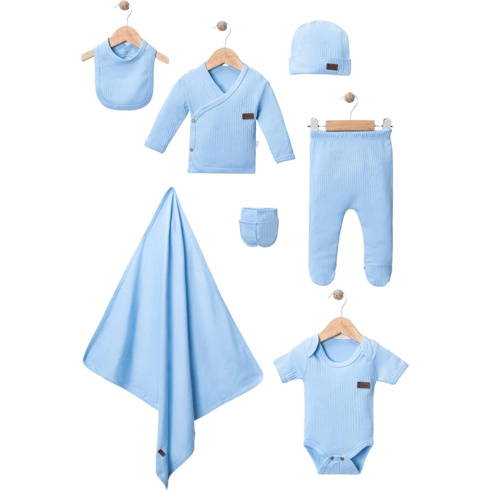 444782 RAPORLU DÜZ RENK 7'Lİ HASTANE ÇIKIŞI SETİ  - Mavi