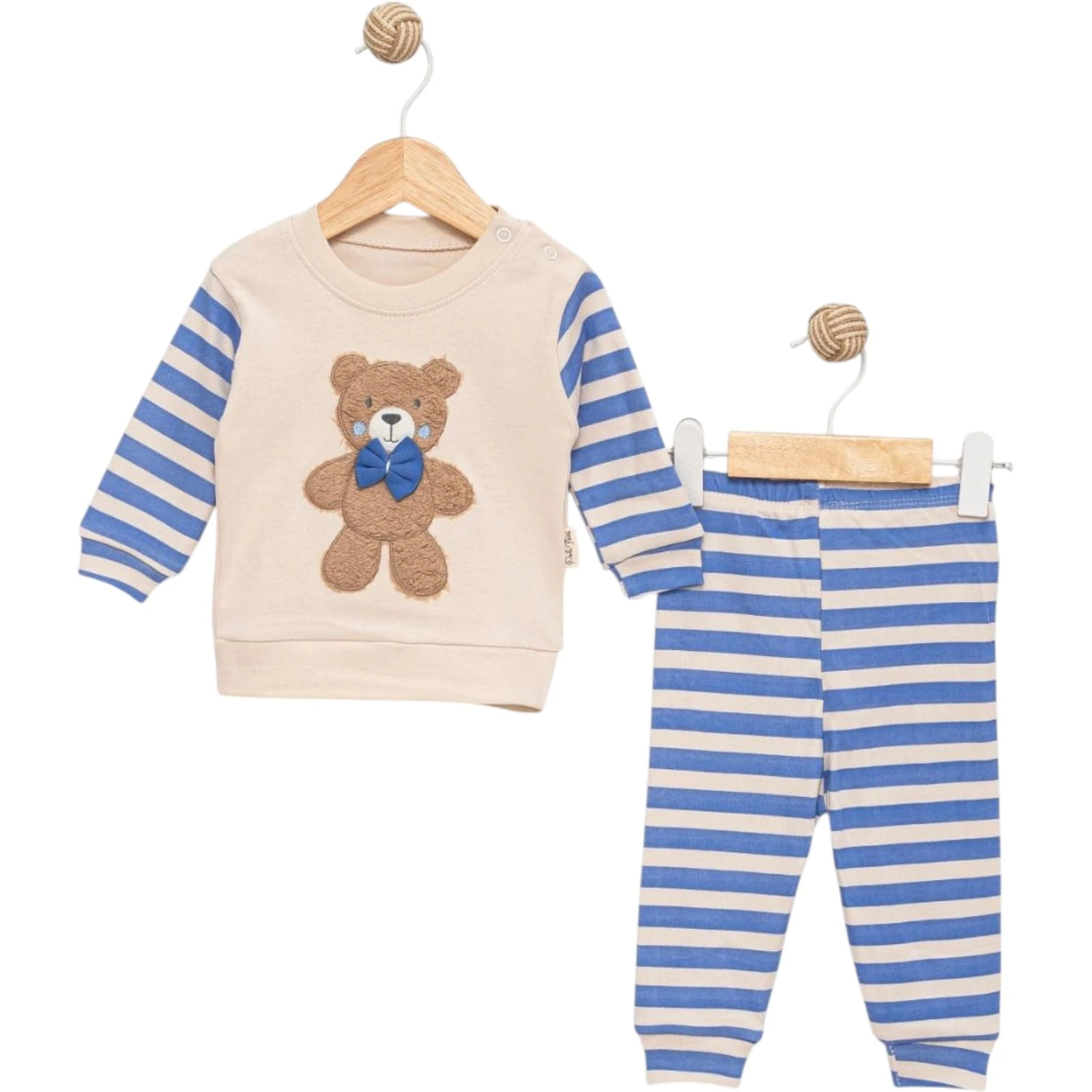 1953 ÇİZGİLİ PAPYONLU AYICIK PENYE TAKIM  - Mavi