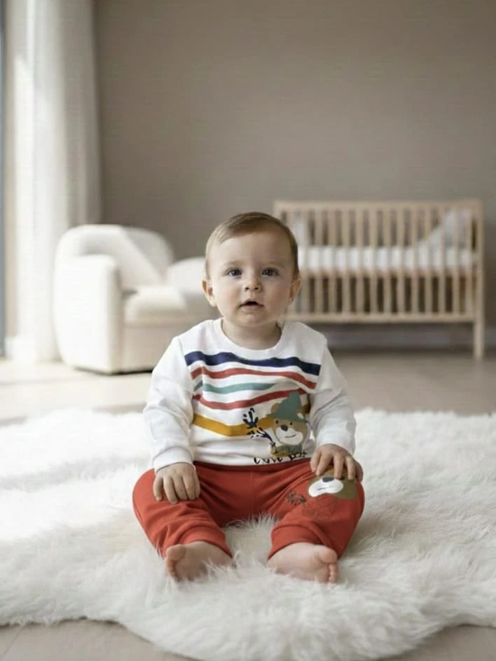 1949 CUTE BEAR ÇİZGİLİ MEVSİMLİK TAKIM  - Kiremit