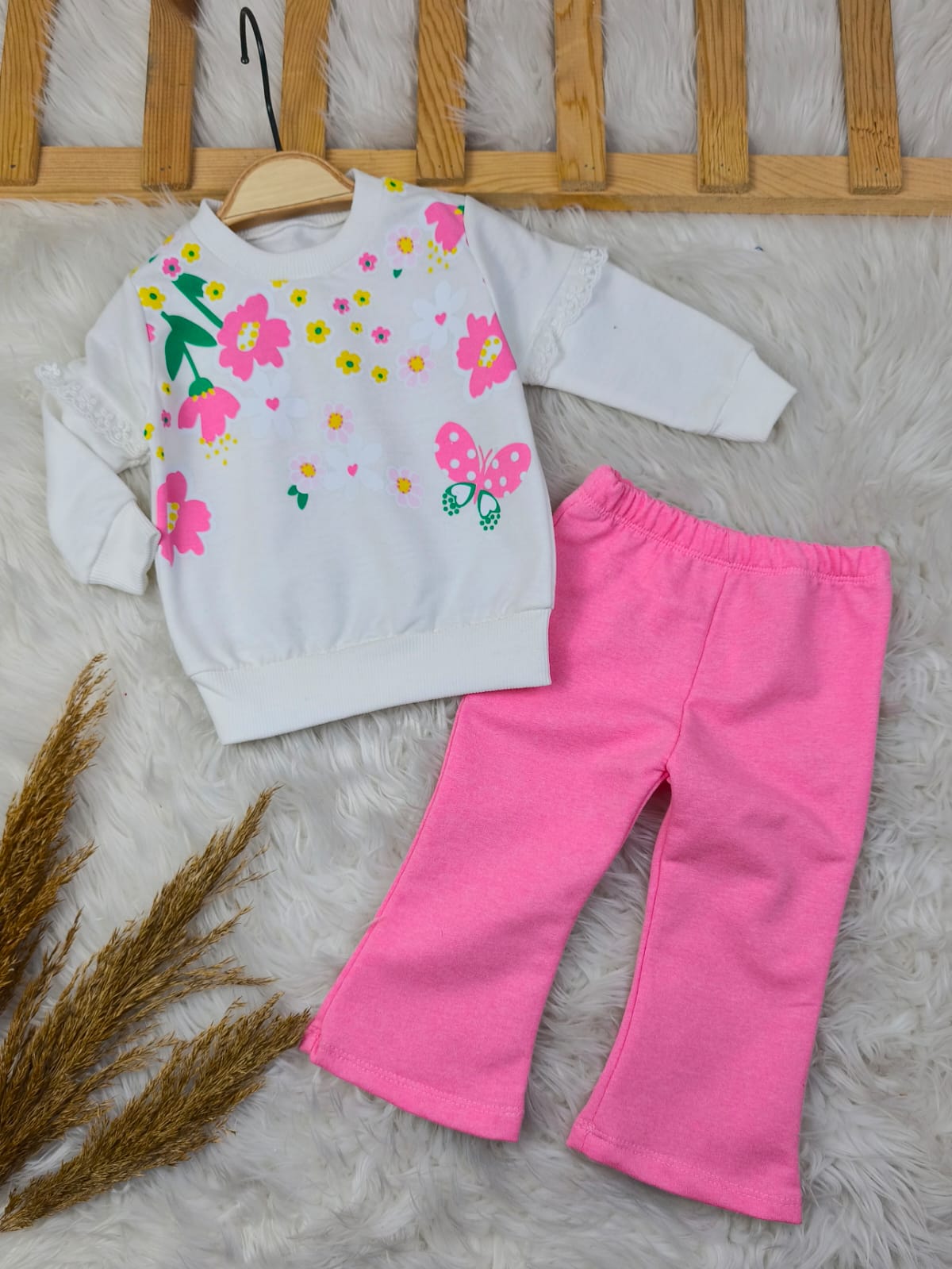 1921 ÇİÇEKLİ KOL DANTEL DETAYLI ISPANYOL PAÇA TAKIM