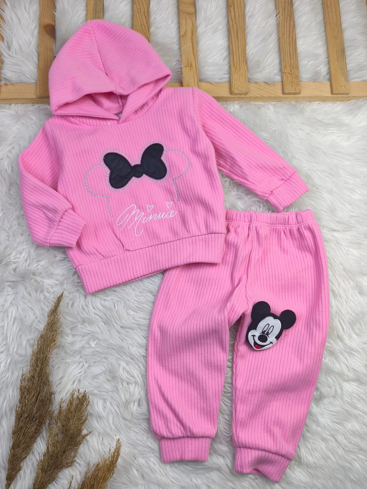 1908 MİNİSE MOUSE KAŞKORSE KAPŞONLU TAKIM  - Pembe