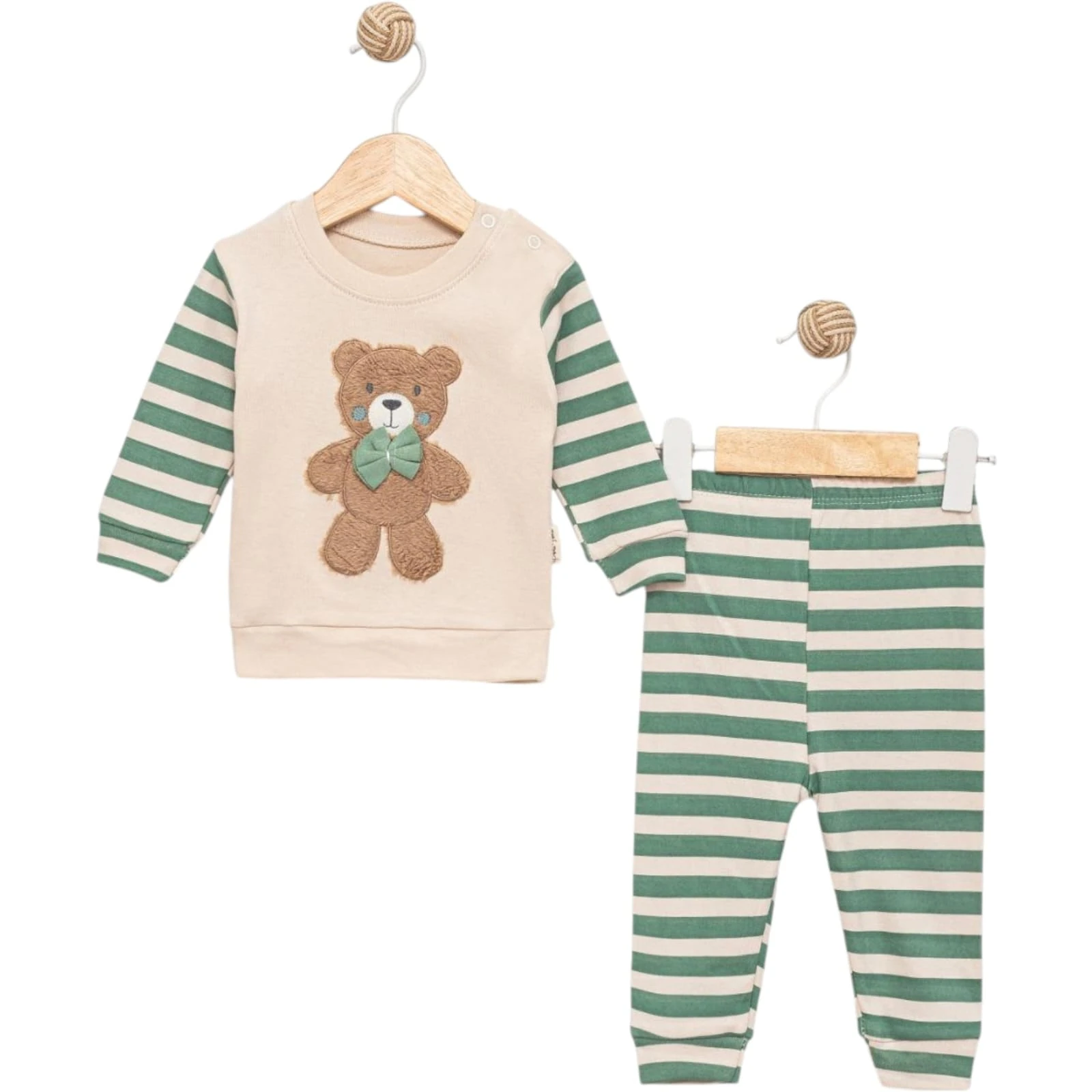 1953 ÇİZGİLİ PAPYONLU AYICIK PENYE TAKIM  - Yeşil