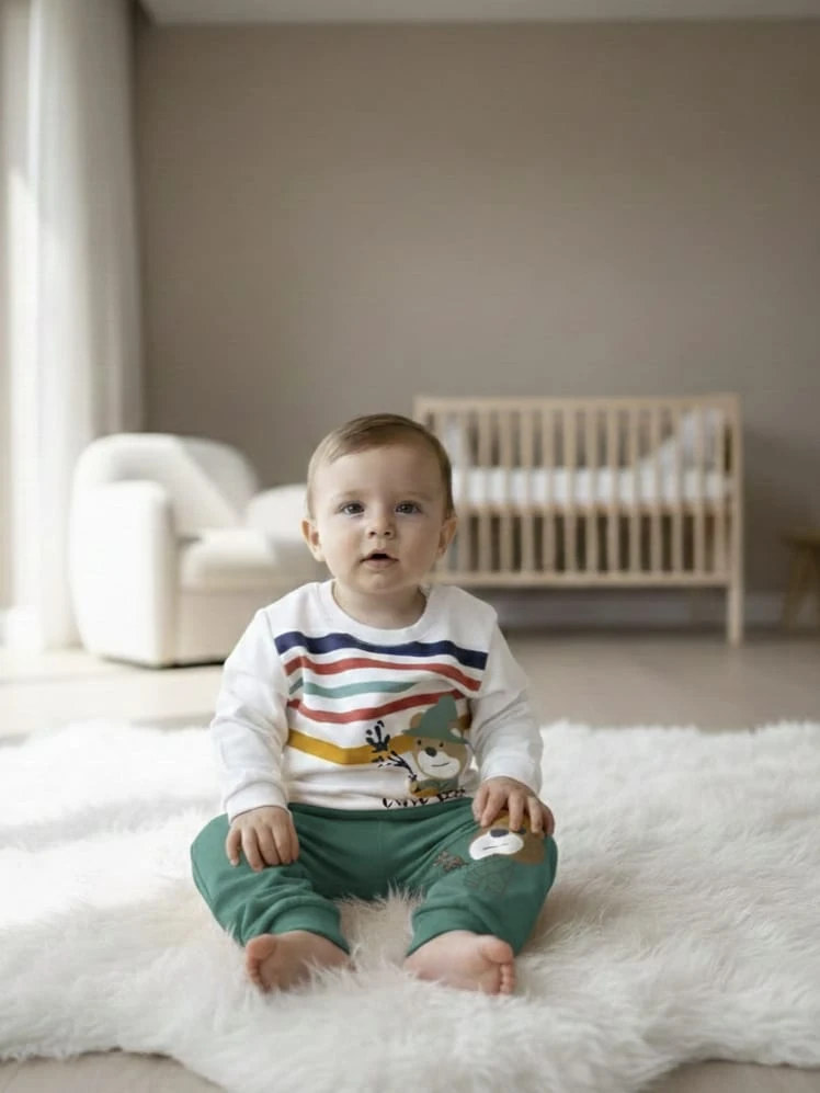 1949 CUTE BEAR ÇİZGİLİ MEVSİMLİK TAKIM  - Yeşil