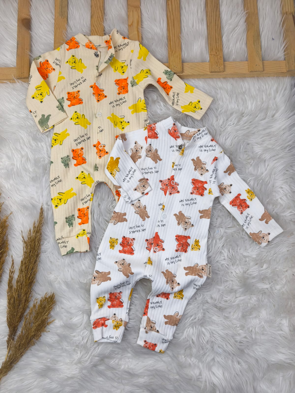 8106 RENKLİ AYICIK 2'Lİ PENYE TULUM SETİ - bej