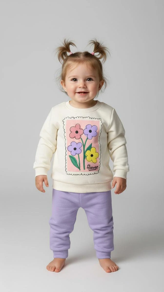 1926 FLOWER ÇİÇEK 3 İP KIŞLIK TAKIM  - Lila