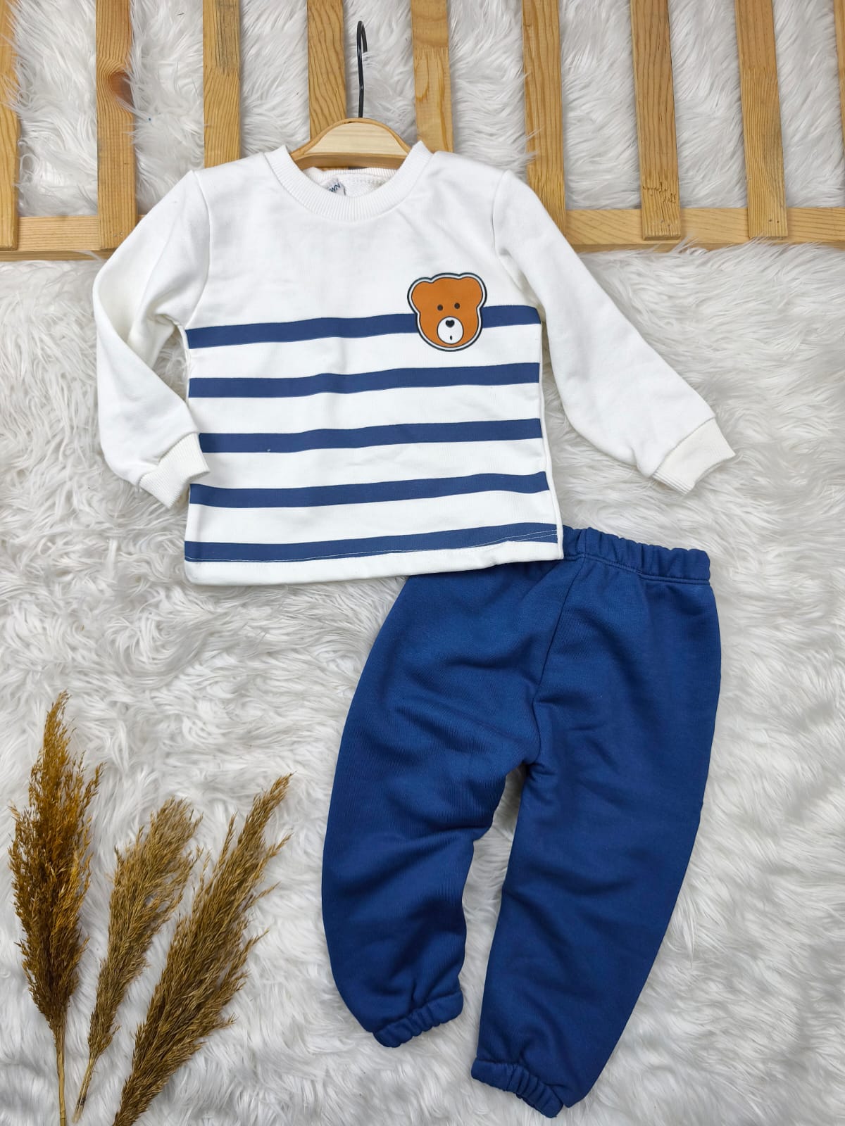 1929 ÇİZGİLİ AYICIK 3 İP PENYE TAKIM  - Lacivert