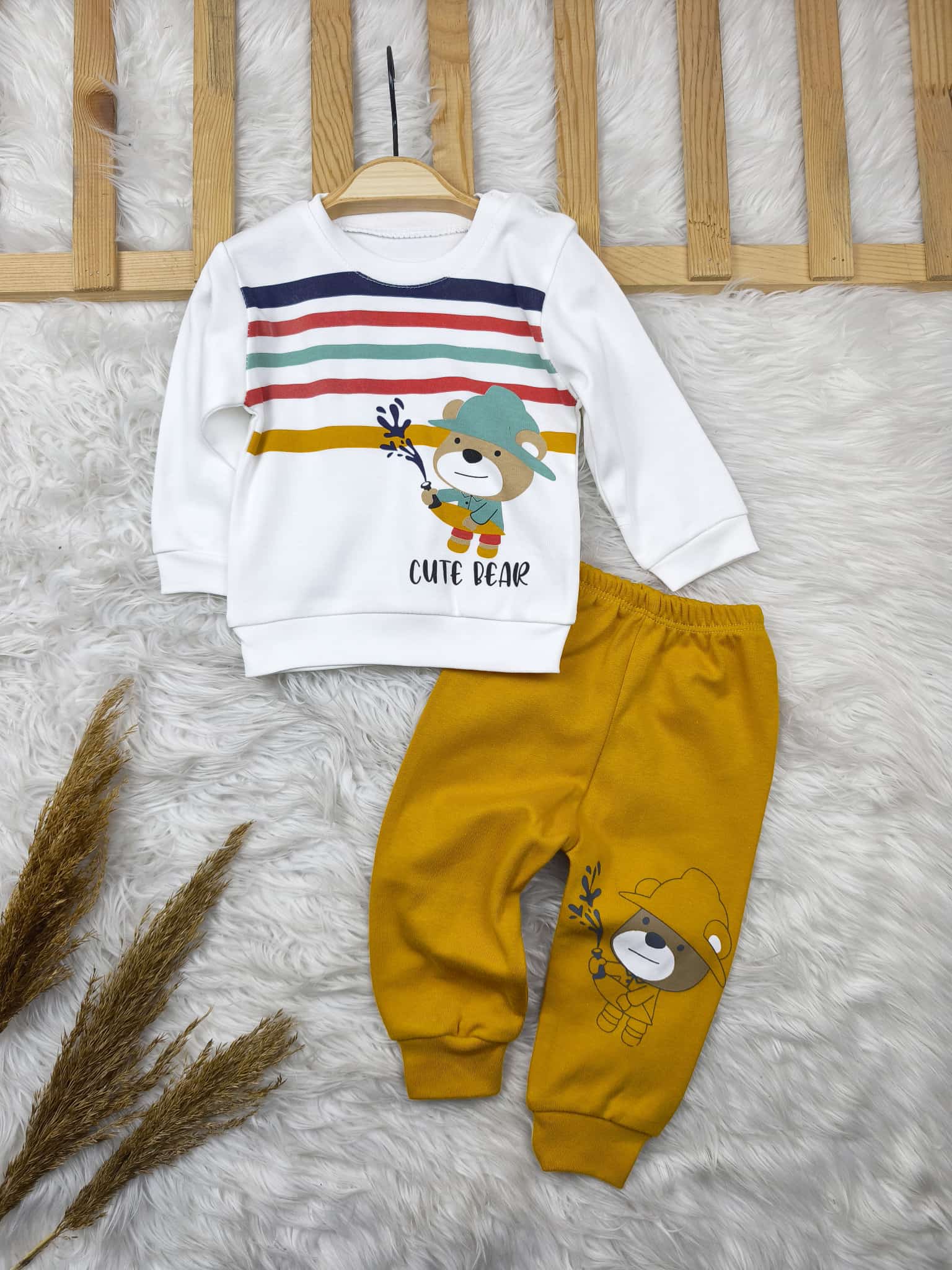 1949 CUTE BEAR ÇİZGİLİ MEVSİMLİK TAKIM  - Sarı