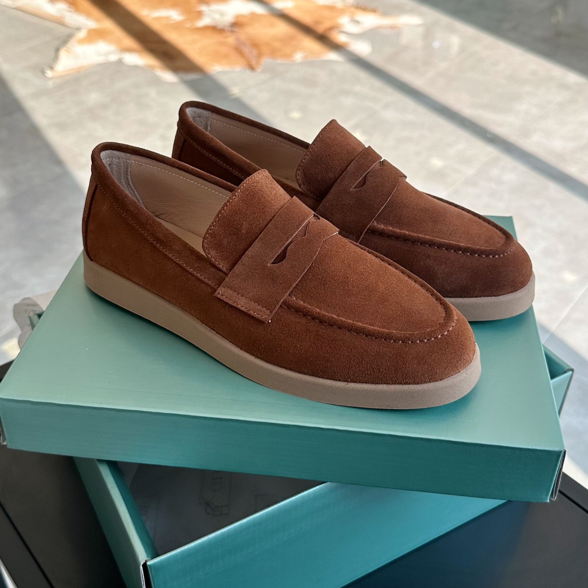 Hakiki Süet Deri Loafer - Taba