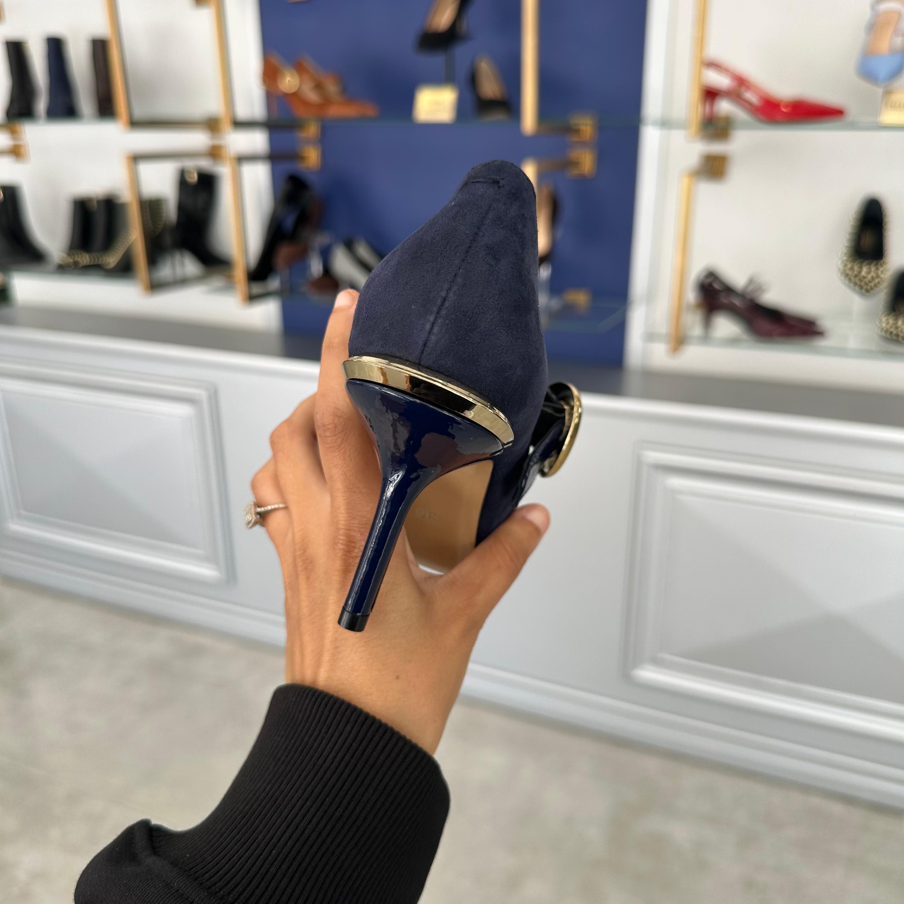 Gold Topuk Detaylı Stiletto - Lacivert