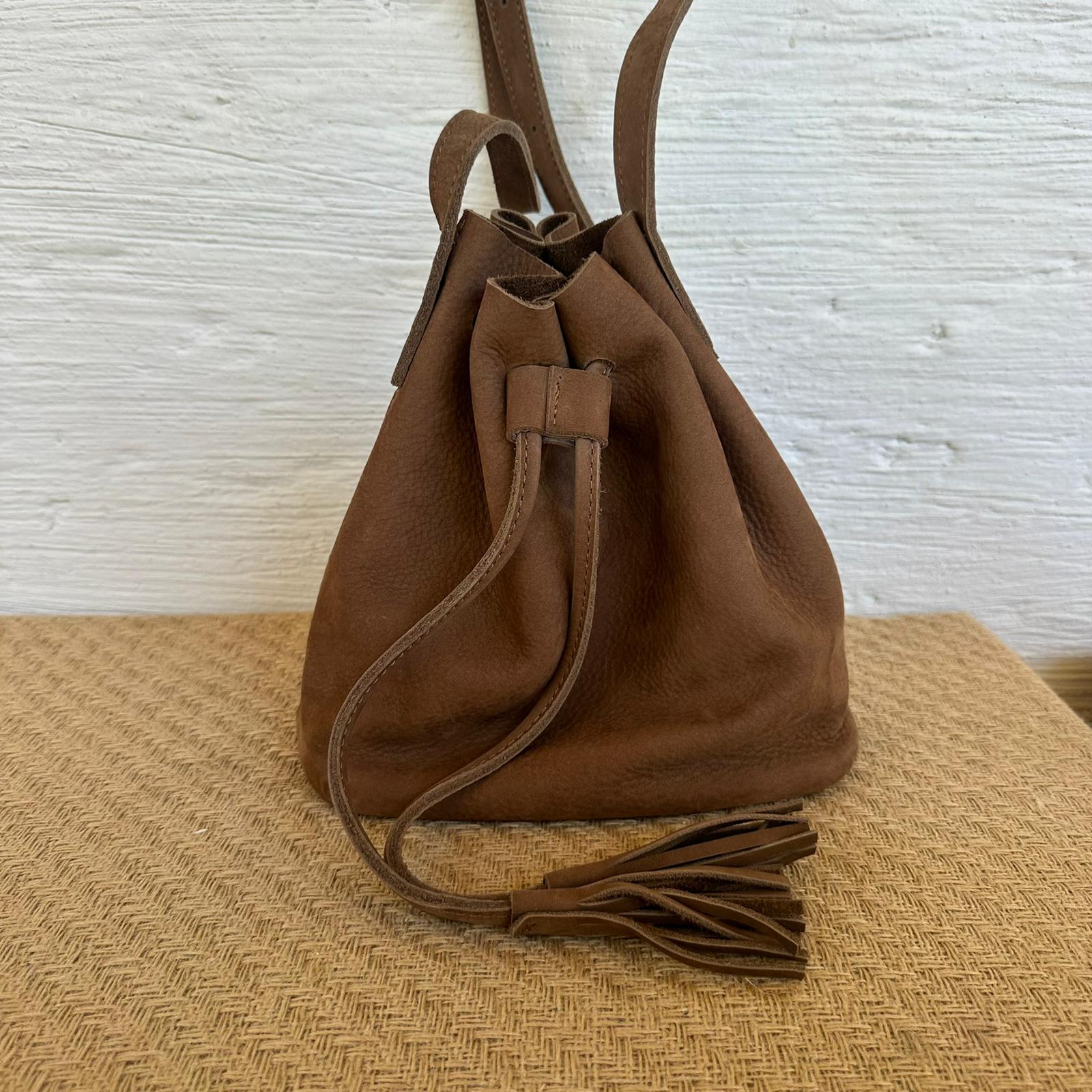 Hakiki Deri Büzgülü Çanta - Taba