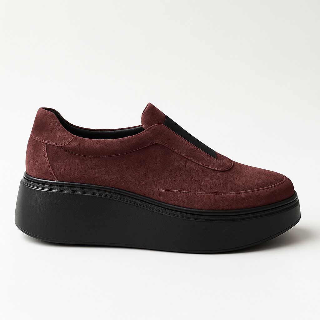 Hakiki Deri Önü Bant Detaylı Sneaker - Bordo