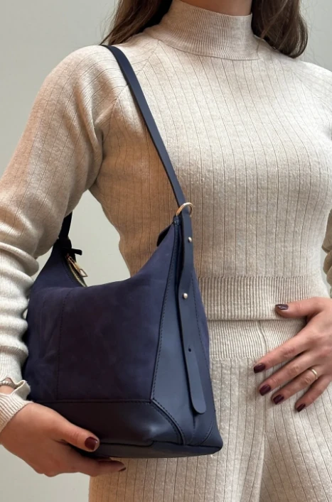 Mini Çantalı Hakiki Deri Çanta - Lacivert