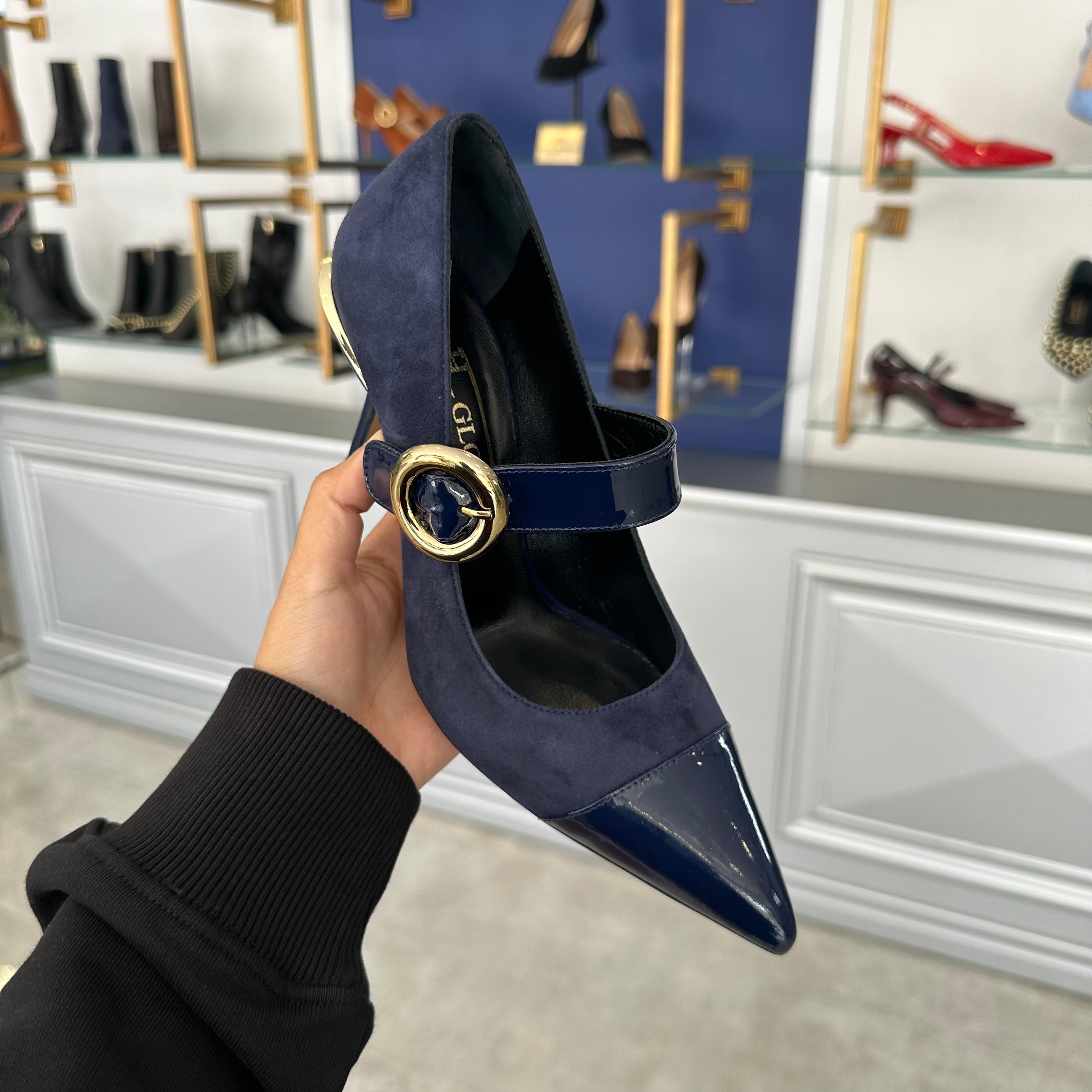 Gold Topuk Detaylı Stiletto - Lacivert