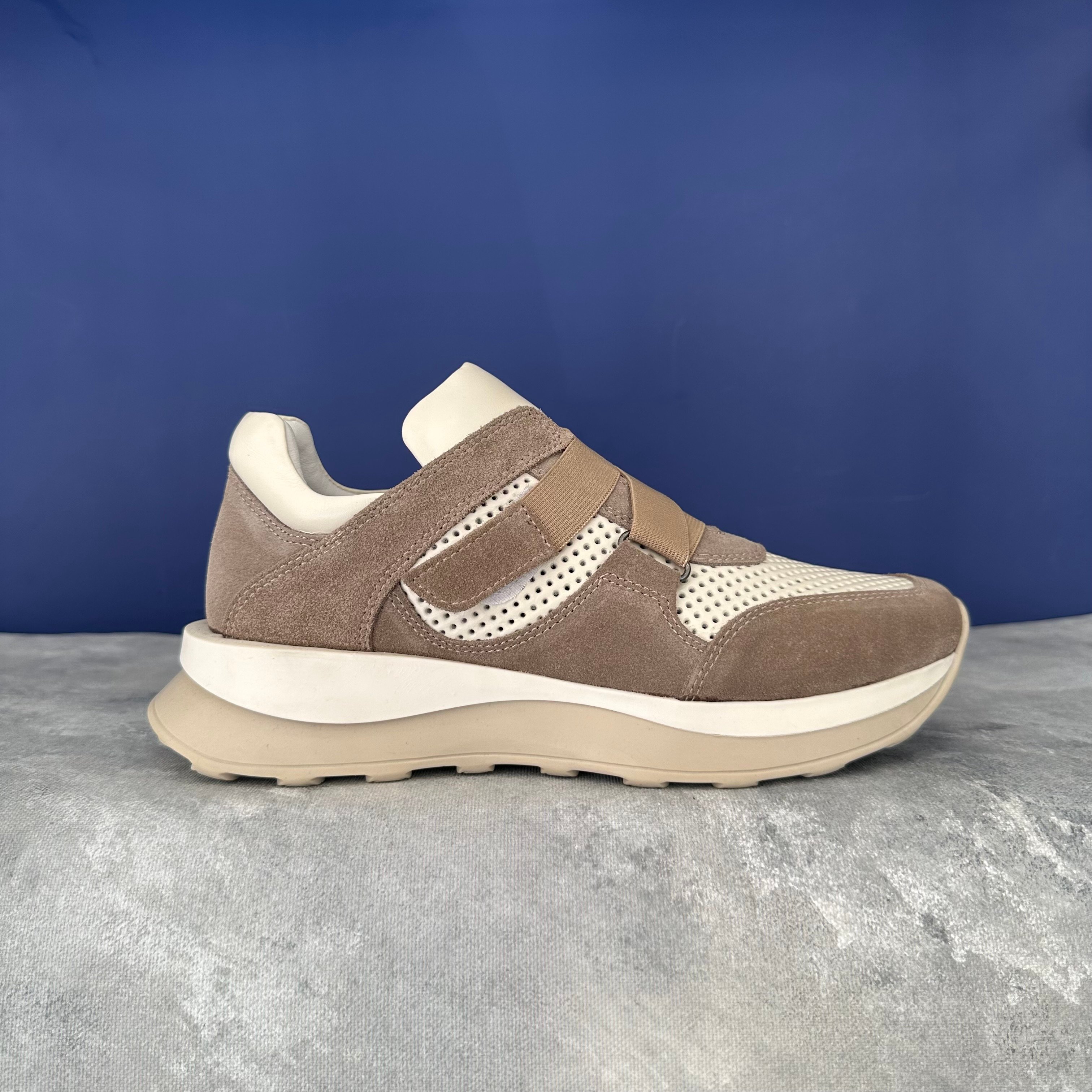 Cırtlı Hakiki Deri Sneaker - Bej