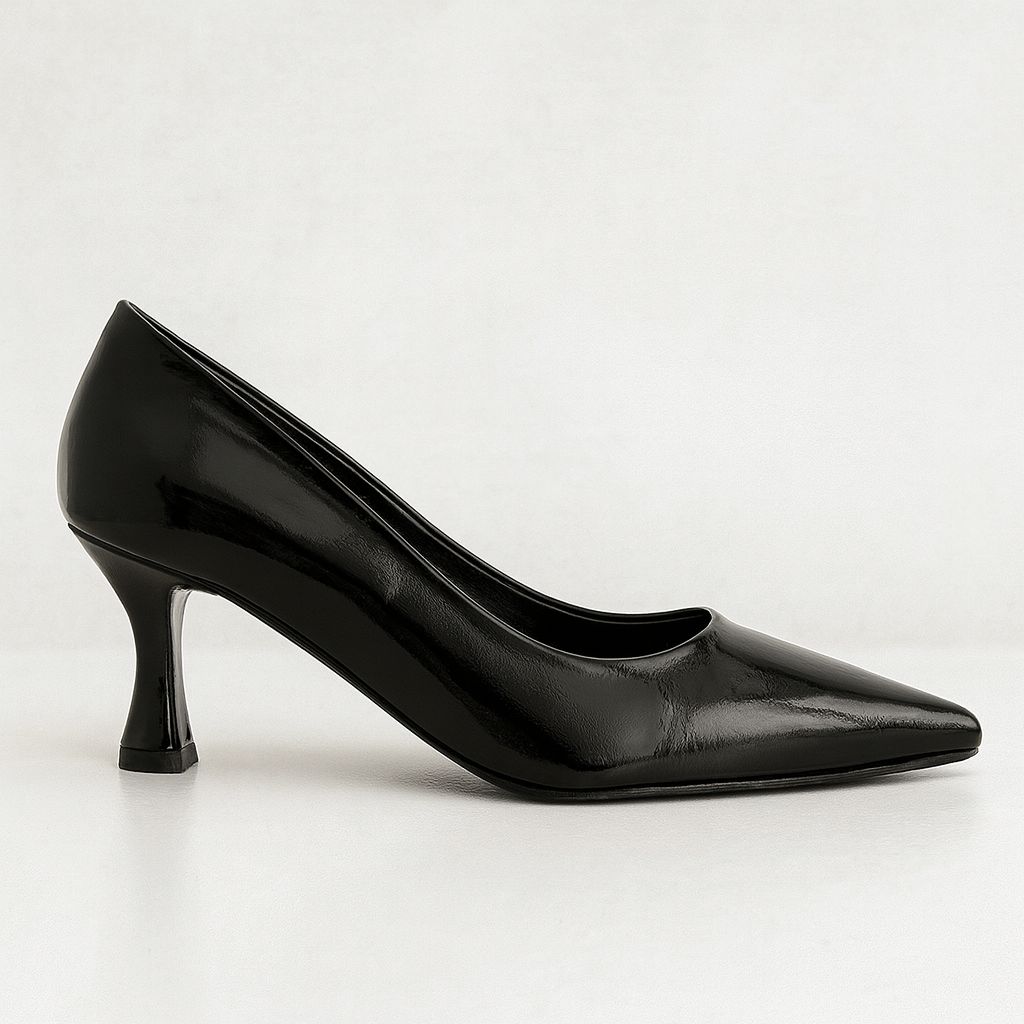 Hakiki Kırık Rugan Deri Stiletto - Siyah
