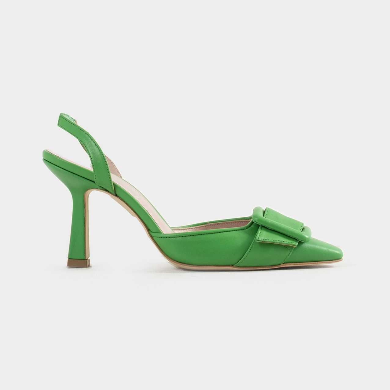 Tokalı Hakiki Deri Stiletto - Yeşil