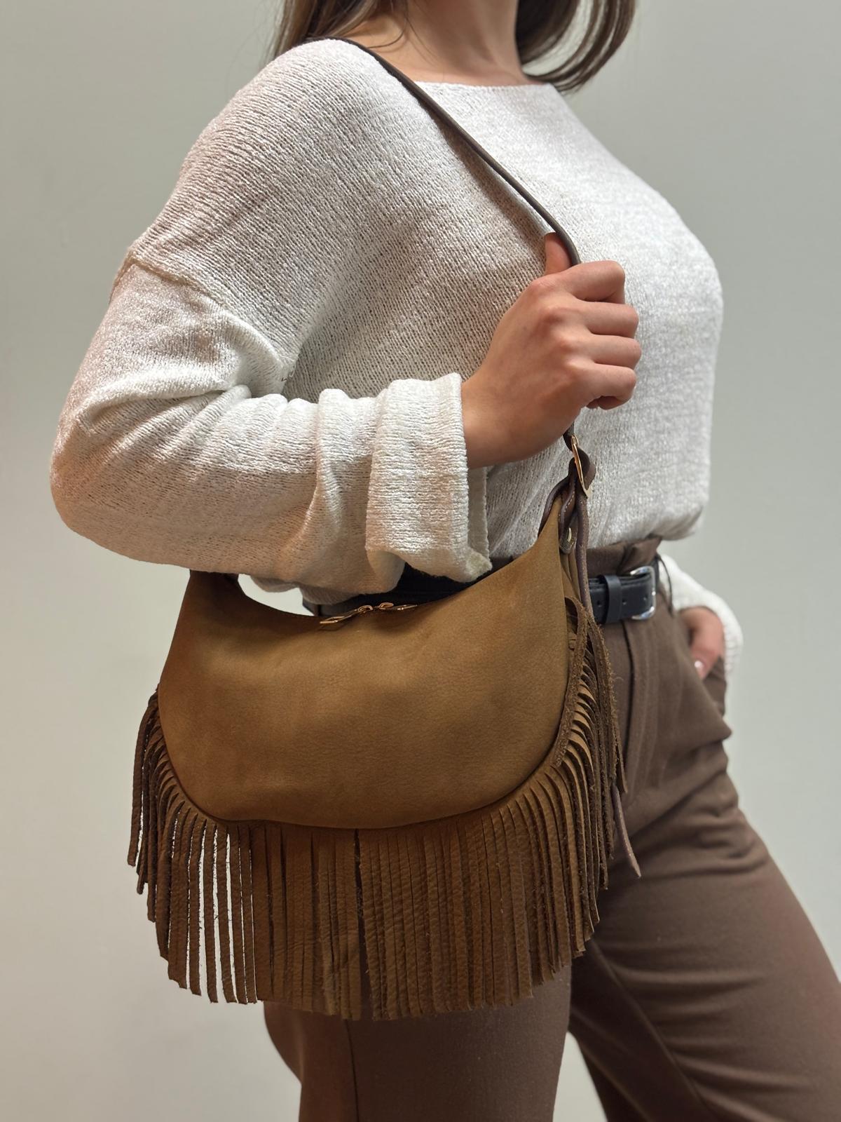 Püskül Detaylı Deri Çanta - Kahve