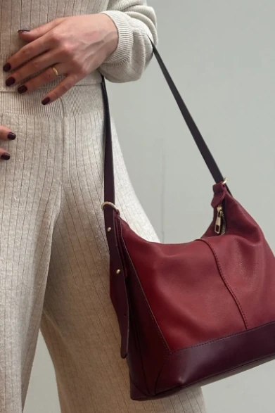 Mini Çantalı Hakiki Deri Çanta - Bordo