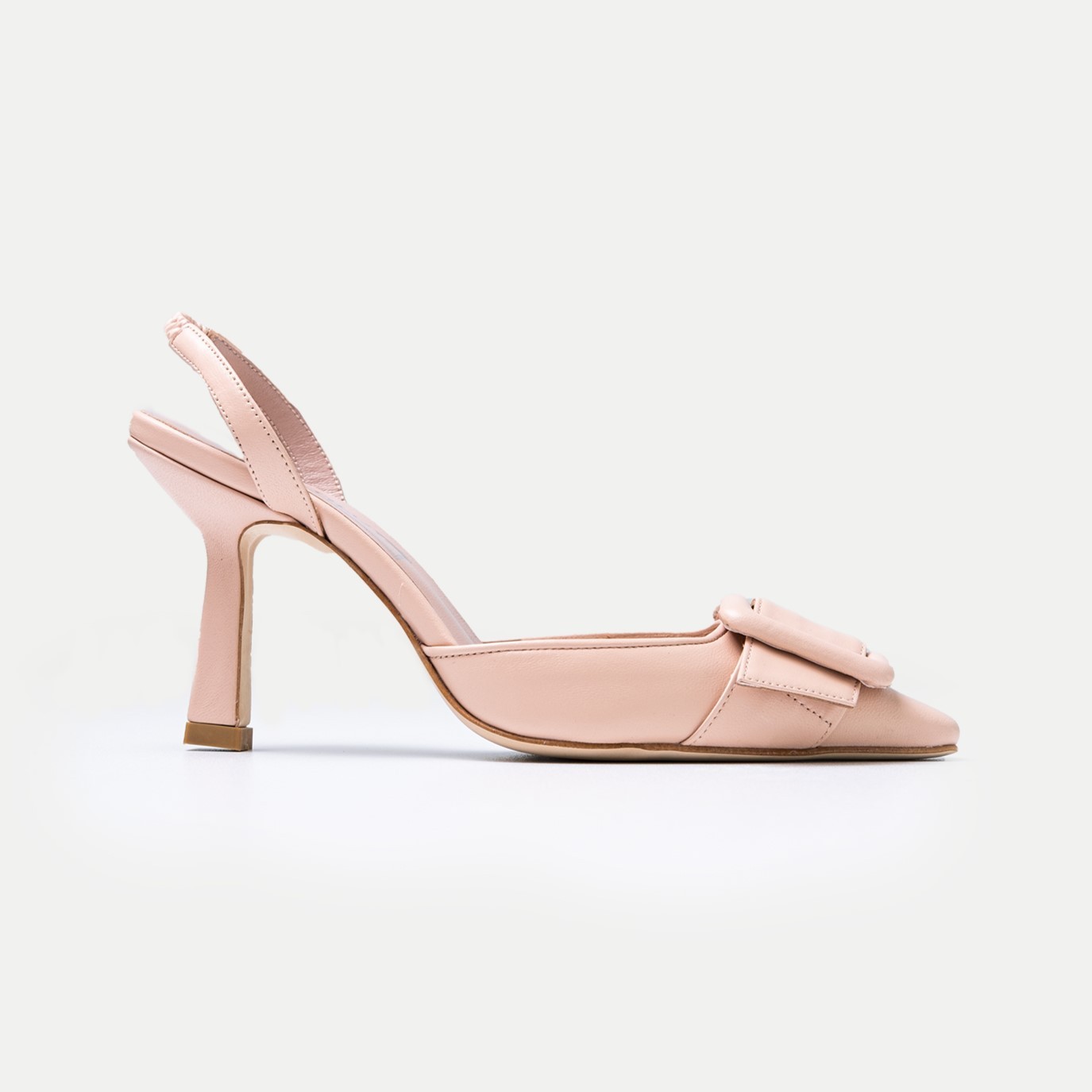 Tokalı Hakiki Deri Stiletto - Bej