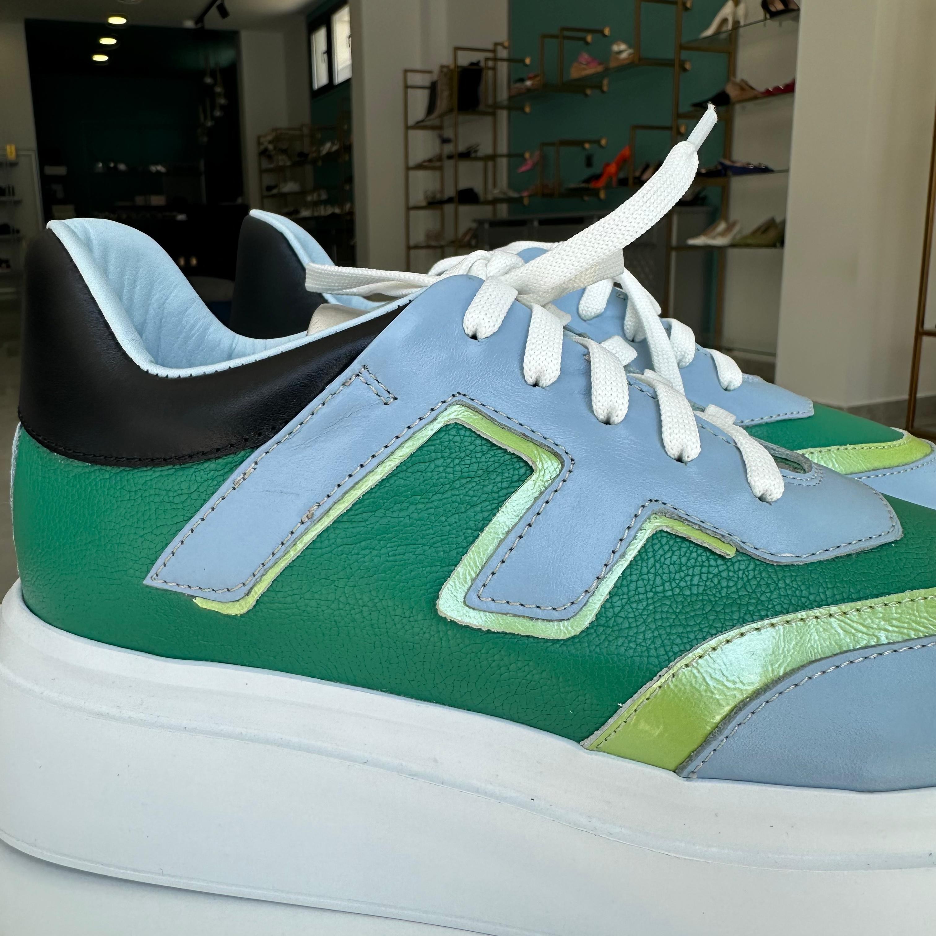 Hafif Taban Deri Sneaker - Yeşil