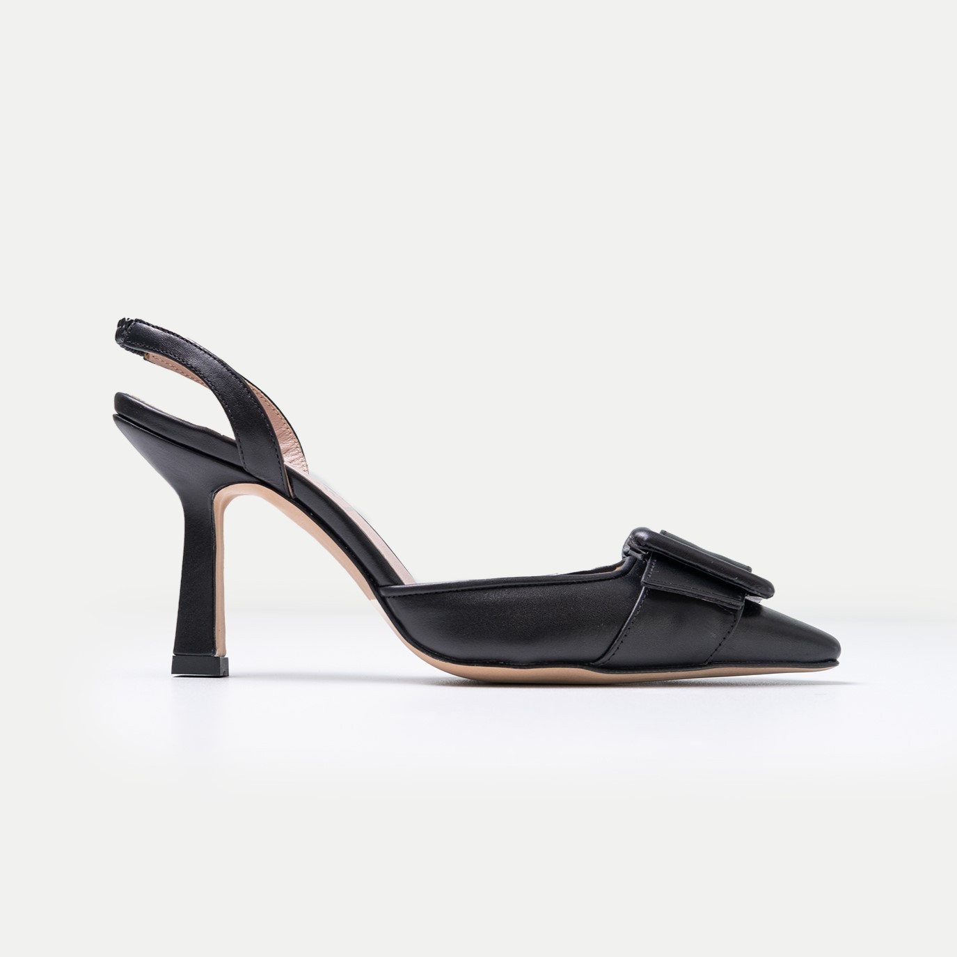 Tokalı Hakiki Deri Stiletto - Siyah