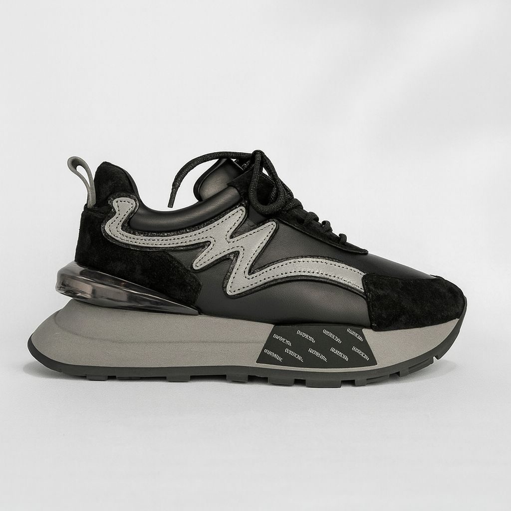 Siyah Poli Taban Hakiki Deri Sneaker