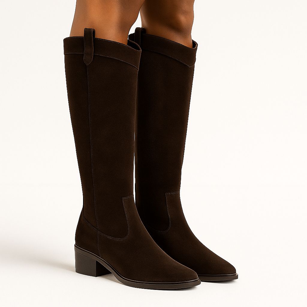 Kasıma Özel Seri - Hakiki Süet Deri Kovboy Çizme - Acı Kahve