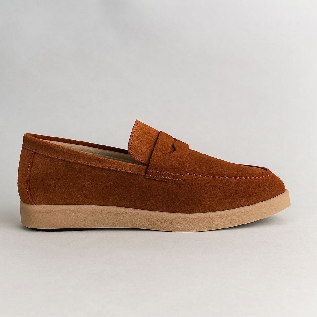 Hakiki Süet Deri Loafer - Taba