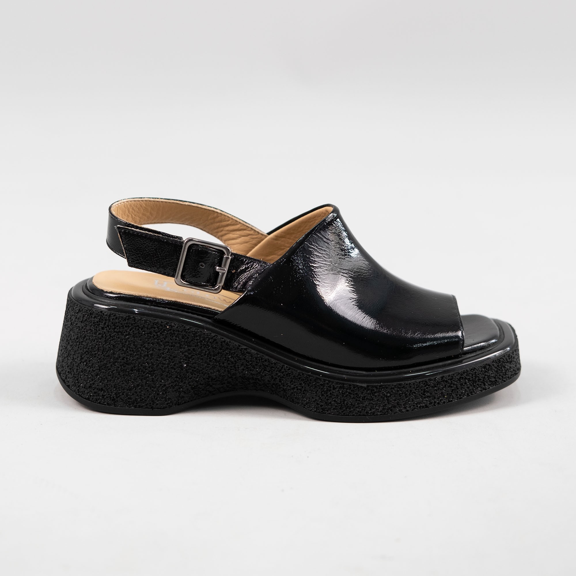Deri Sandalet - Rugan Siyah