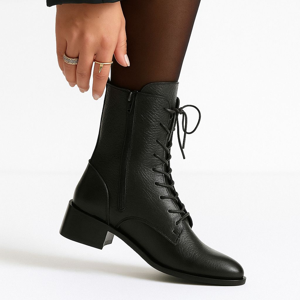 Hakiki Deri Fermuar Detaylı Bağcıklı Bot