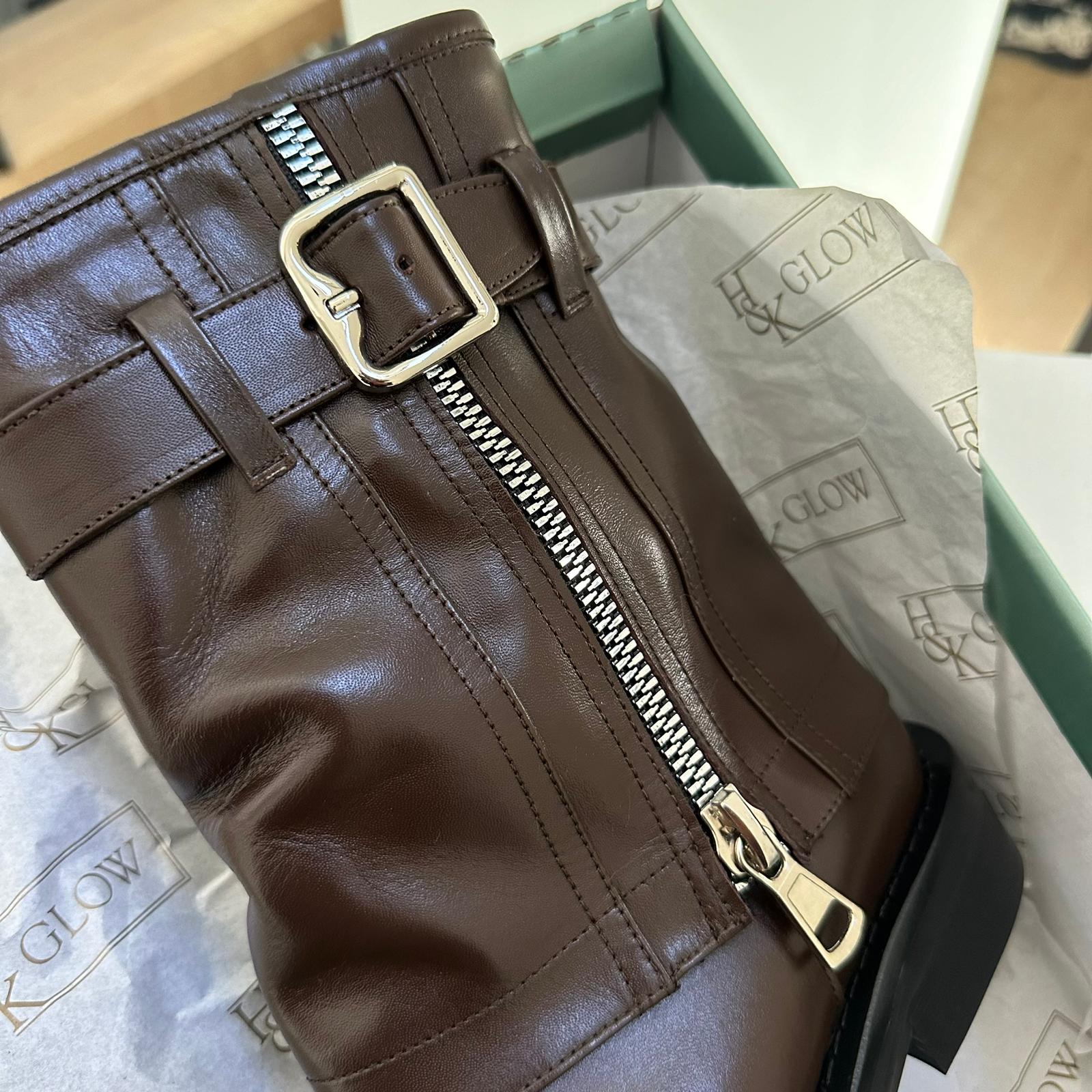 Fermuar Detaylı Kare Burun Bot - Kahve