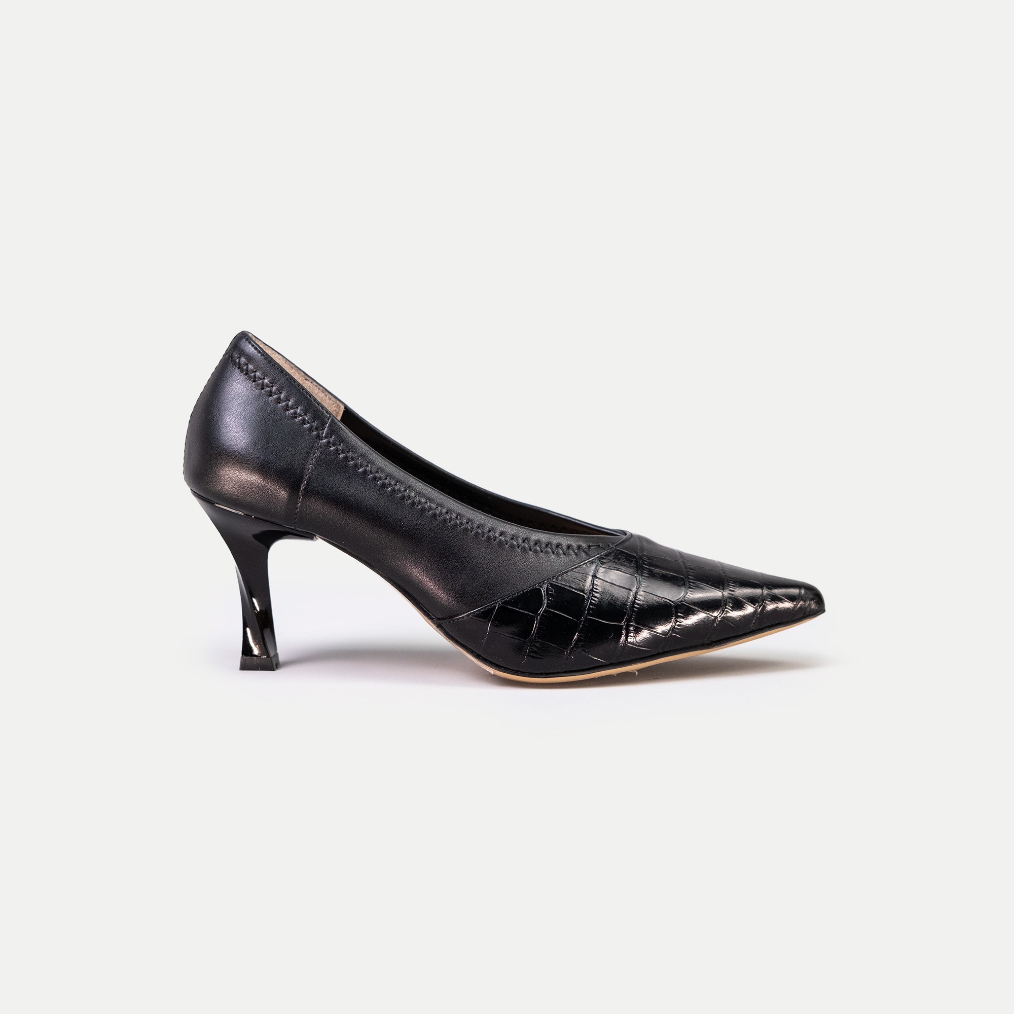 Strech Detaylı Croco Stiletto - Siyah