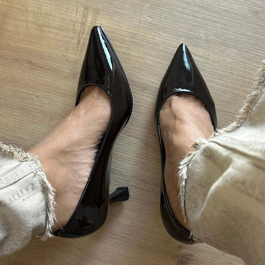 Hakiki Kırık Rugan Deri Stiletto - Acı Kahve