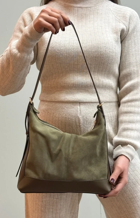 Mini Çantalı Hakiki Deri Çanta - Haki