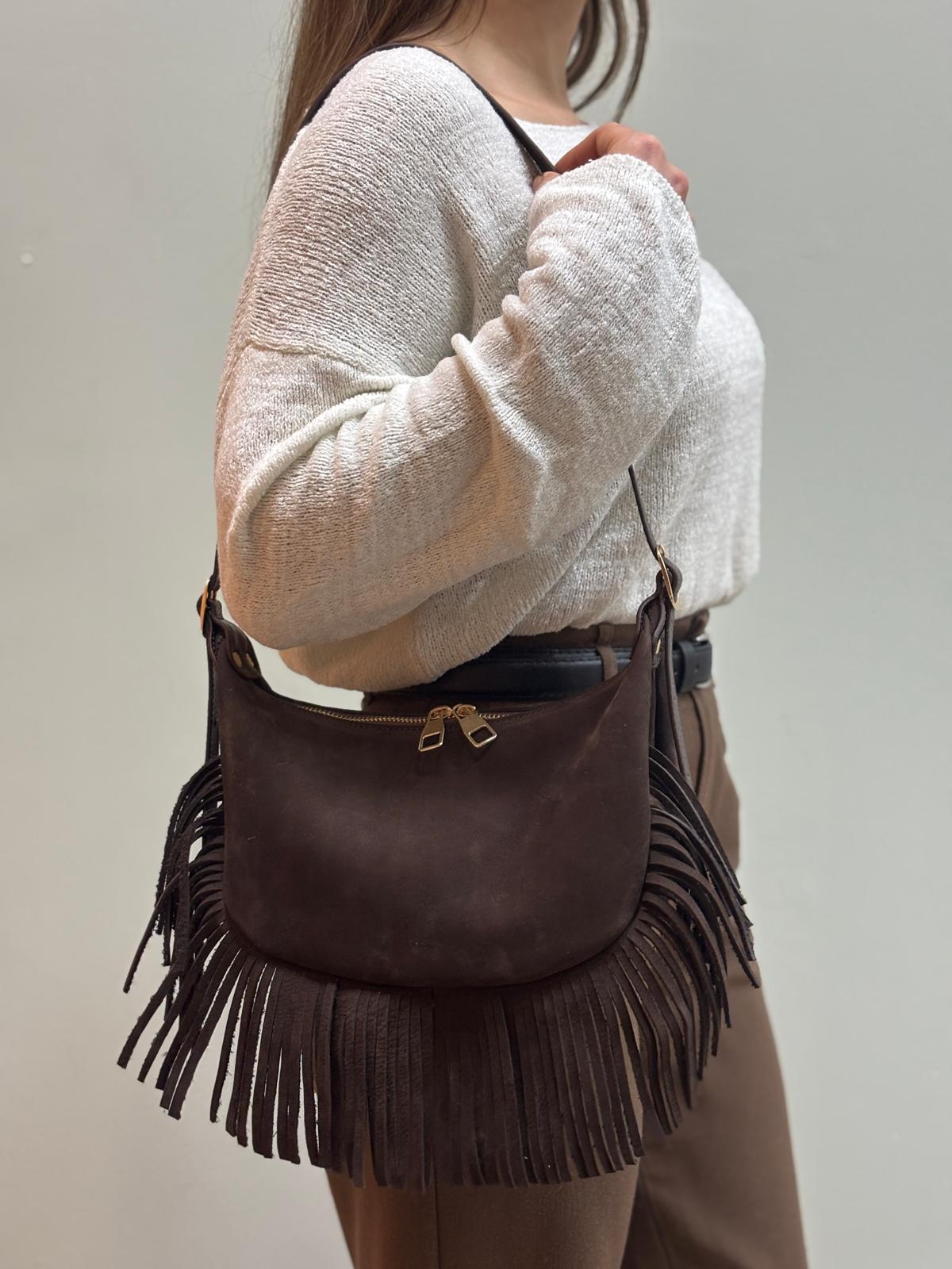 Püskül Detaylı Deri Çanta - Acı Kahve