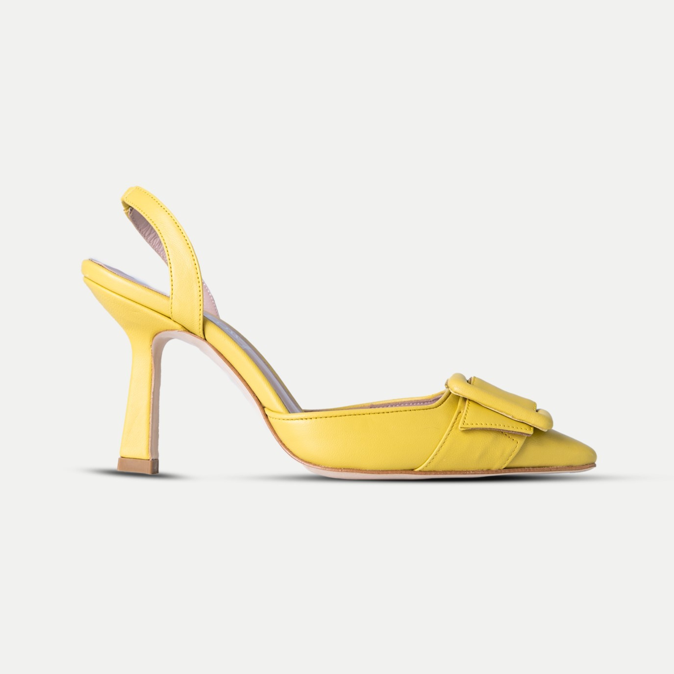 Tokalı Hakiki Deri Stiletto - Sarı