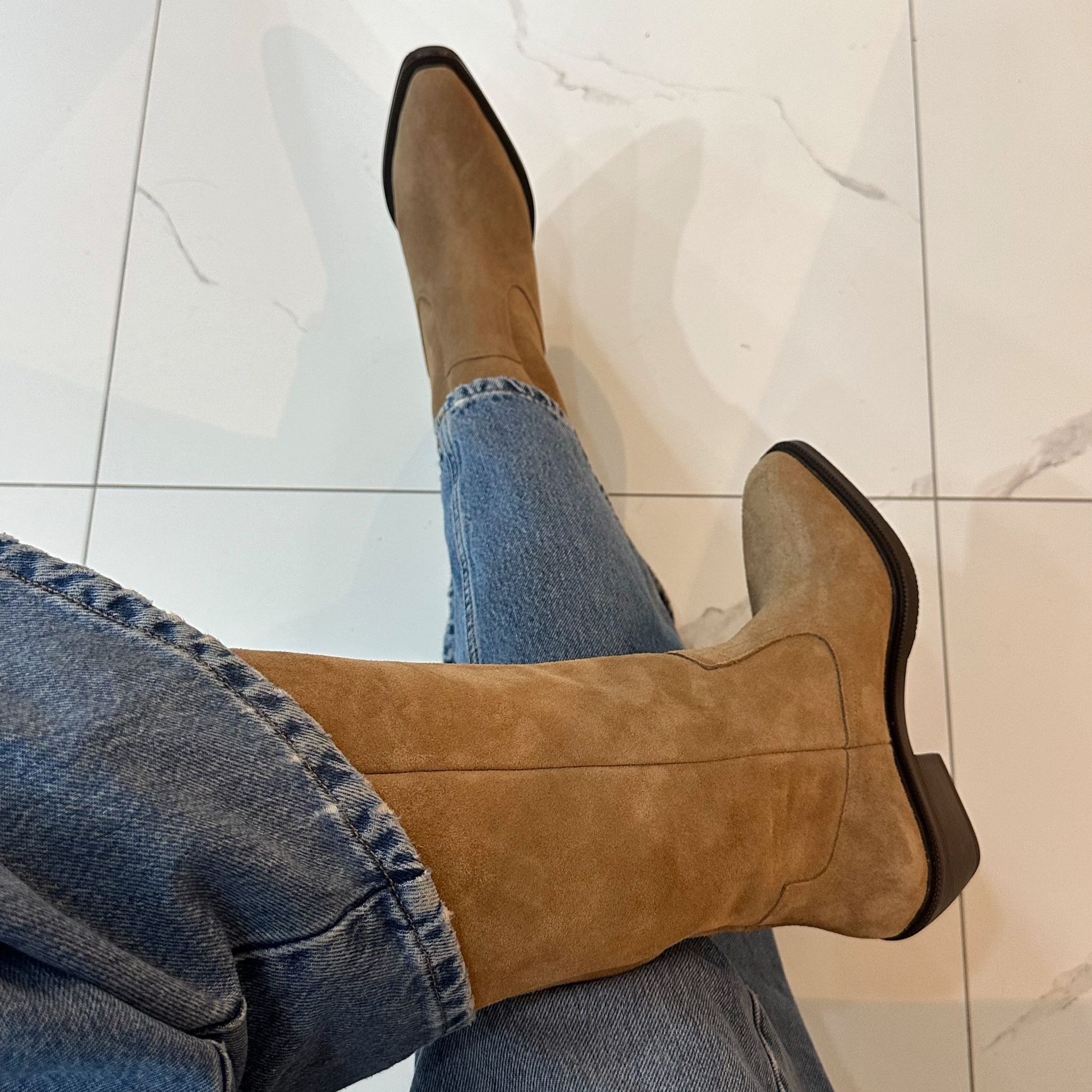 Kasıma Özel Seri - Hakiki Süet Deri Kovboy Çizme - Taba