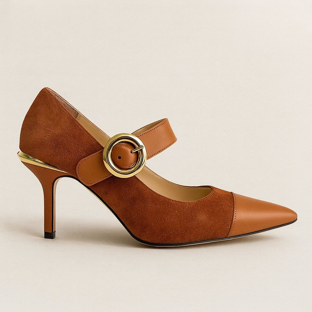 Gold Topuk Detaylı Stiletto - Taba